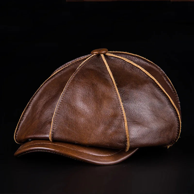 Classic Leather Octagon Hat - Warm Adjustable Fit
