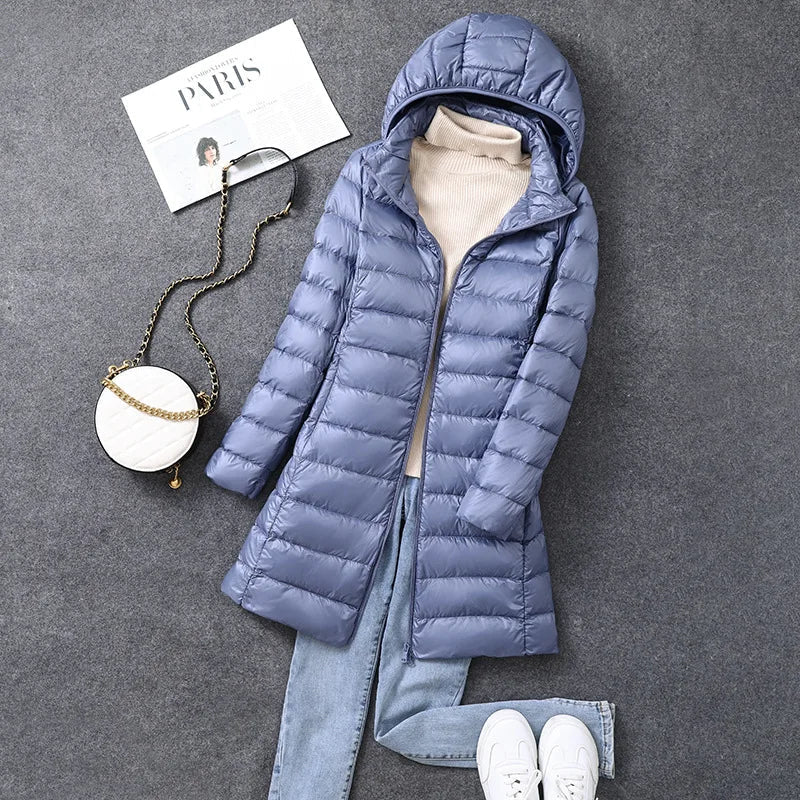 Women's Long Winter Puffer Coat with Detachable Hat
