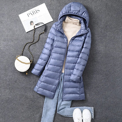 Women's Long Winter Puffer Coat with Detachable Hat