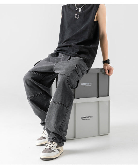 Comfortable Straight Fit Cargo Jeans for Men - BritishElegance