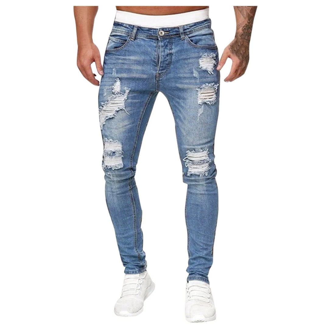 Men's Fashionable Distressed Denim Jeans with Pockets