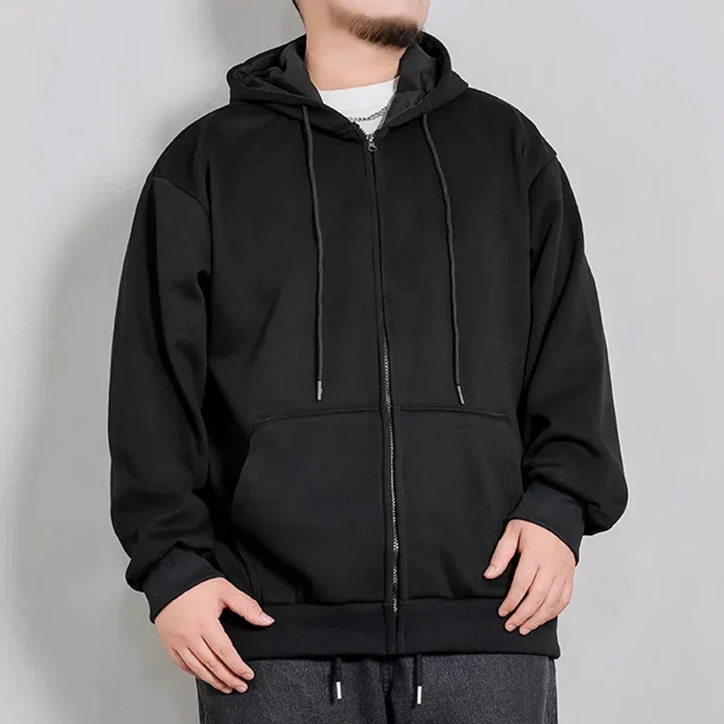 Large Size Mens Zip Up Hooded Jacket - BritishElegance