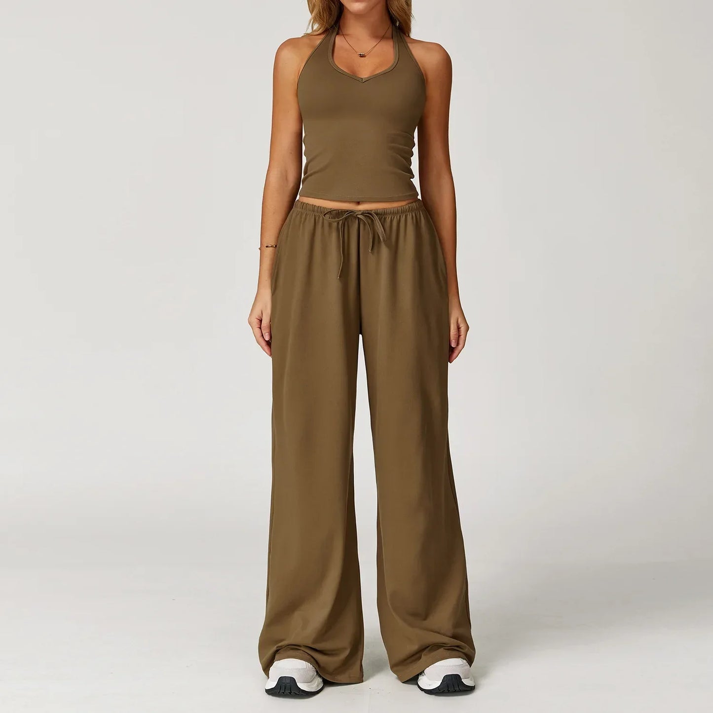 Women's Breathable Ribbed Tank & Elastic Waist Pants