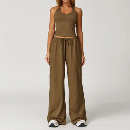 Women's Breathable Ribbed Tank & Elastic Waist Pants