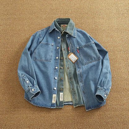 Classic Distressed Cotton Men's Denim Jacket Shirt - BritishElegance