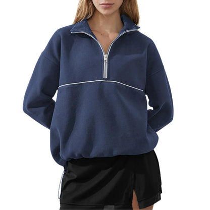 Casual Oversized Half Zip Sweatshirt – Comfortable Long Sleeve