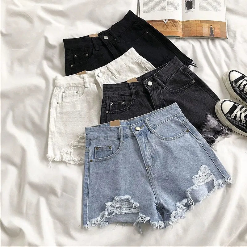 Ripped High Waist Distressed Denim Shorts - BritishElegance