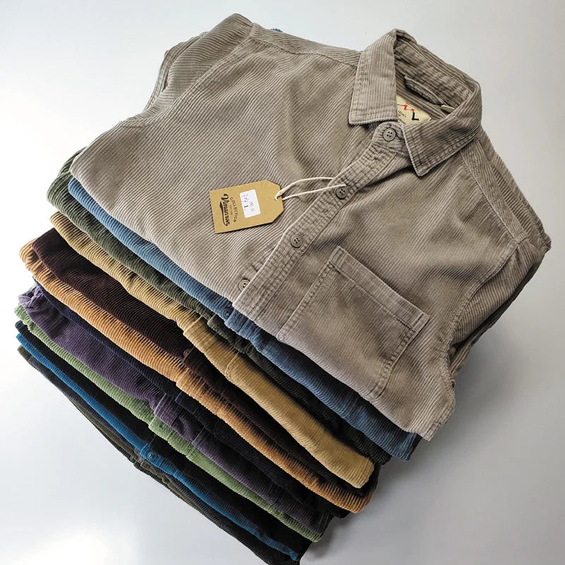 Classic Casual Corduroy Shirt for Men - Cotton Long Sleeve - BritishElegance