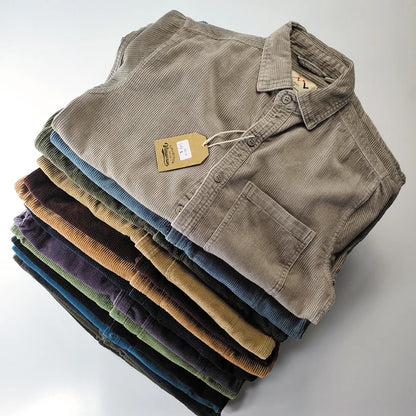 Classic Casual Corduroy Shirt for Men - Cotton Long Sleeve - BritishElegance