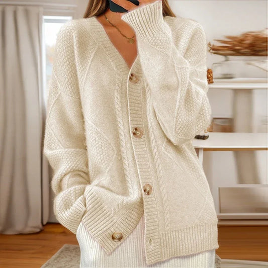 Women's Classic Cozy Cable Knit Cardigan Sweater - BritishElegance