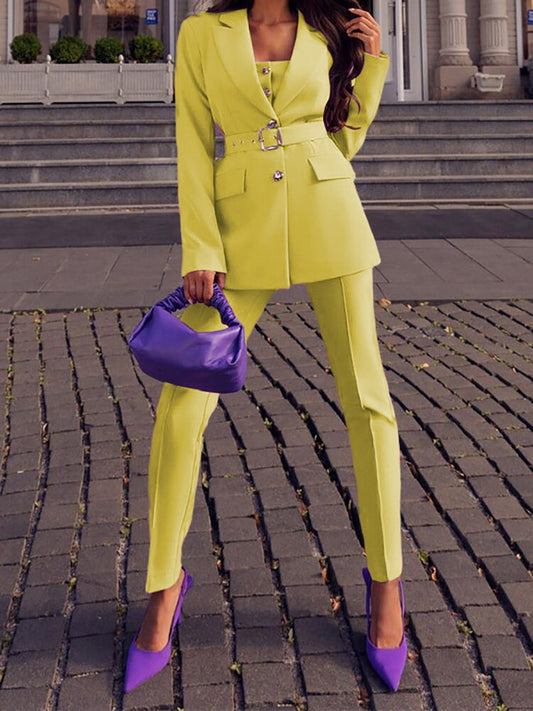 Bright Yellow Jacket Two Piece Outfit - BritishElegance