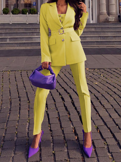 Bright Yellow Jacket Two Piece Outfit