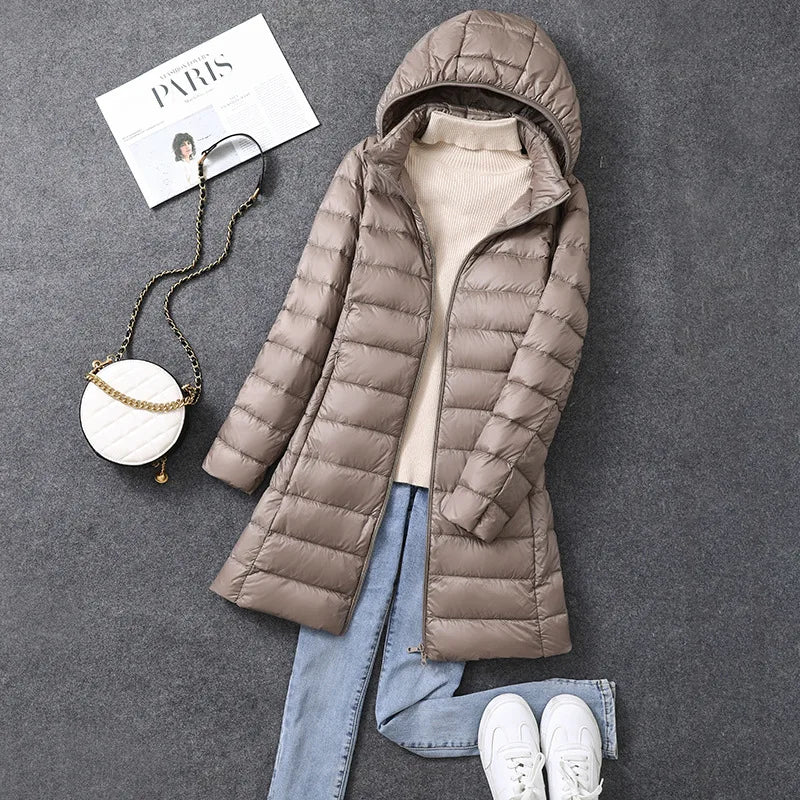 Women's Long Winter Puffer Coat with Detachable Hat