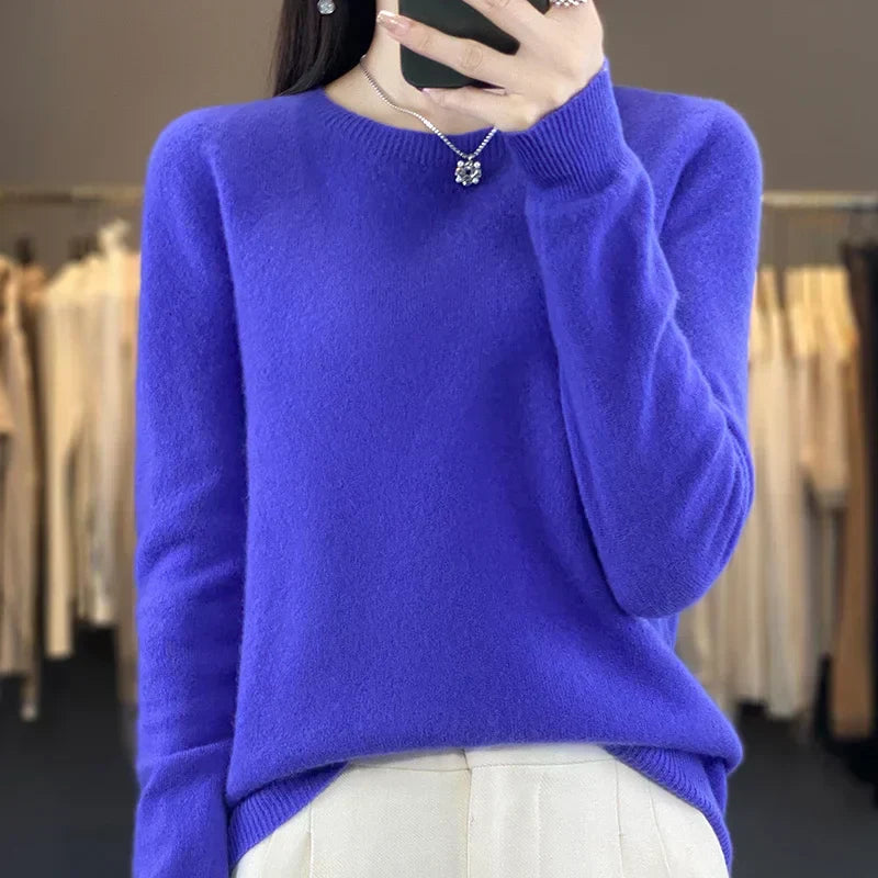 Soft Merino Wool Women's O Neck Winter Sweater