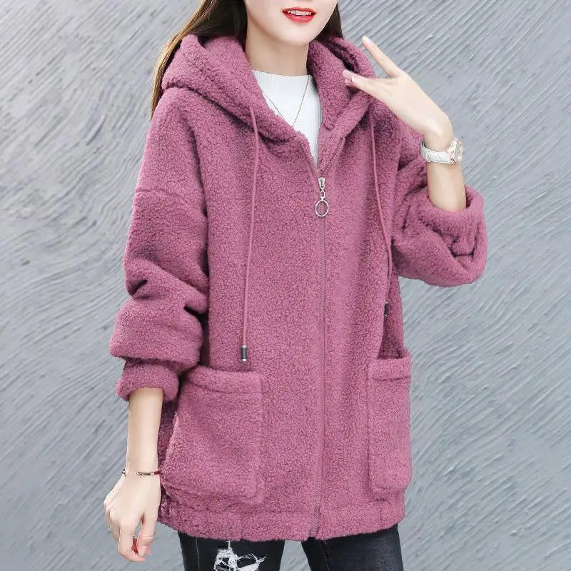 Warm Cozy Women's Wool Hooded Sweatshirt with Pockets - BritishElegance