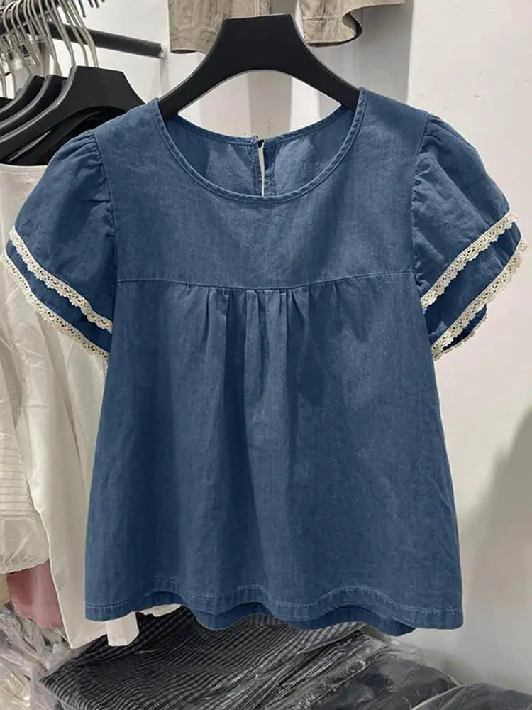 Chic Embroidered Patch Denim Shirt