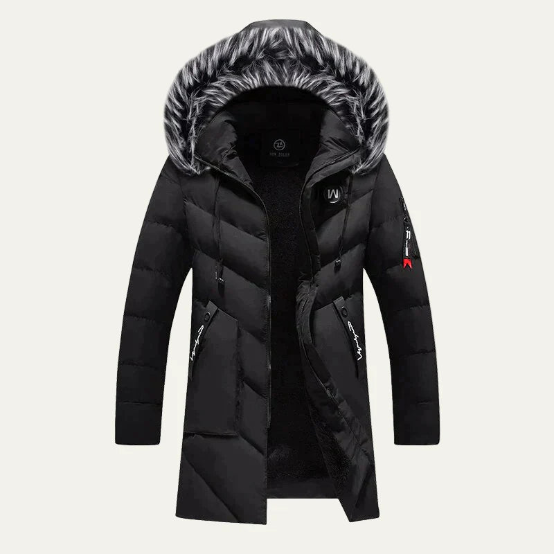 Men’s Quilted Hooded Parka with Faux Fur Trim