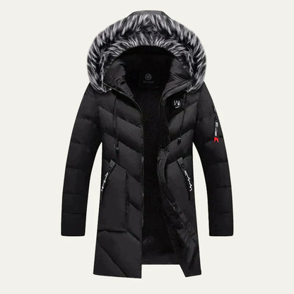 Men’s Quilted Hooded Parka with Faux Fur Trim