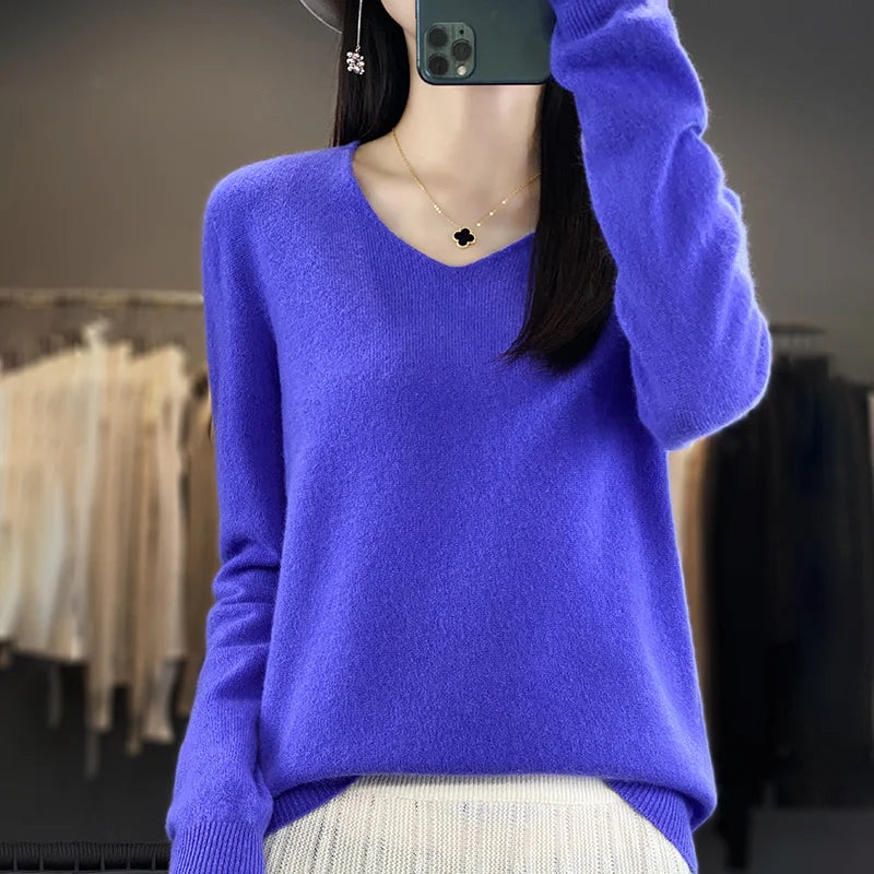 Warm Australian Merino Wool V-Neck Sweater