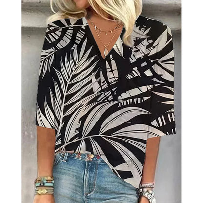 Relaxed Fit Floral V-Neck T-Shirt – Casual Summer Top - BritishElegance