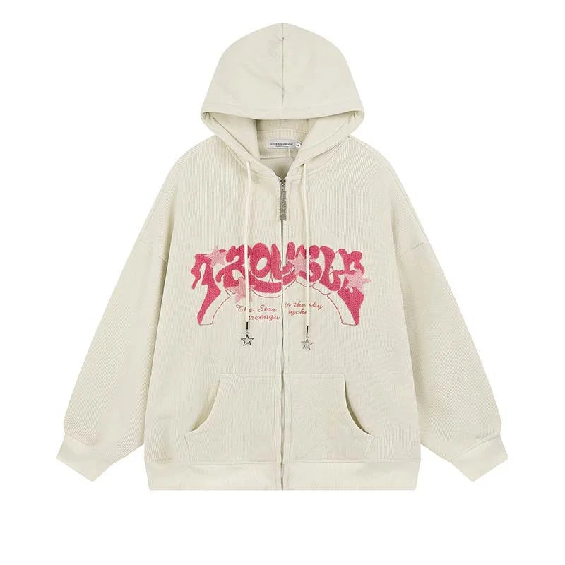 Casual Women's Oversized Embroidered Zip Hoodie