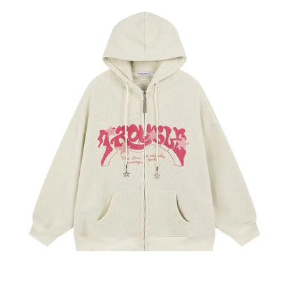 Casual Women's Oversized Embroidered Zip Hoodie