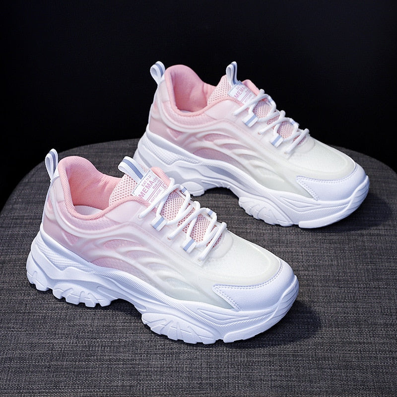 Women's Pretty Pink Lace Sneakers - BritishElegance
