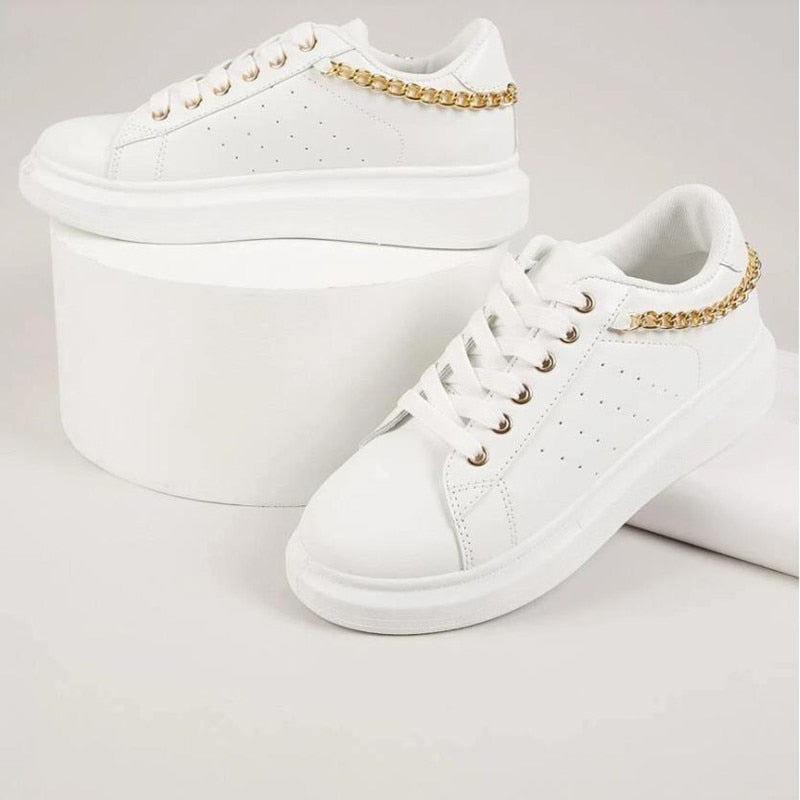 Fashionable Women's Low-Top Sneakers with Gold Detail