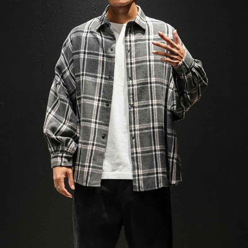 Large Plaid Flannel Shirt Men - Warm Long Sleeve Casual Shirt