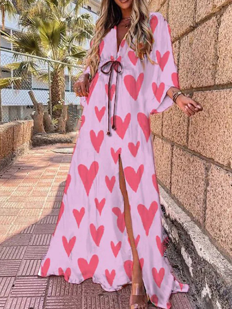 Vibrant Long Sleeve Graphic Maxi Dress