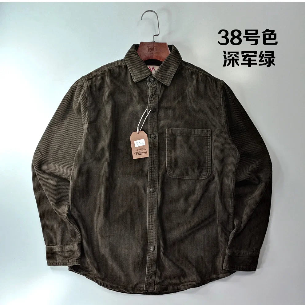 Classic Casual Corduroy Shirt for Men - Cotton Long Sleeve