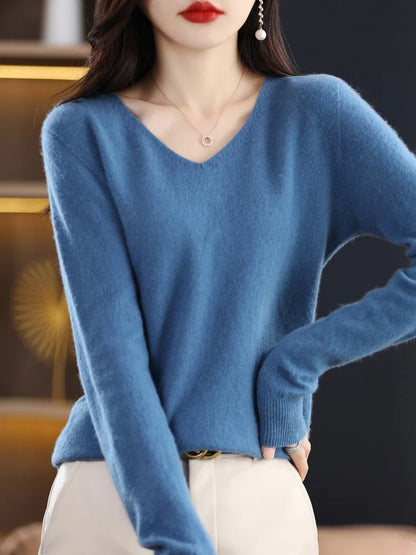 Warm Australian Merino Wool V-Neck Sweater