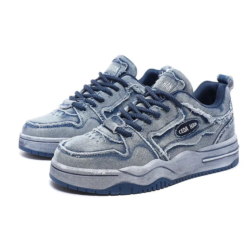 Customizable Men's Blue Jeans Skate Shoes - BritishElegance