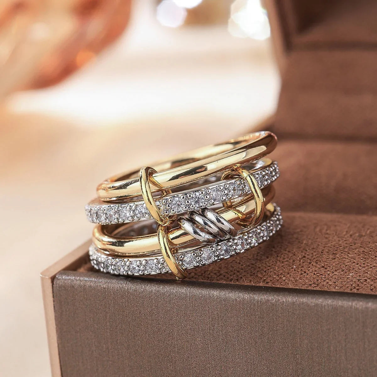 Simple Dual Tone Copper Band Ring Set