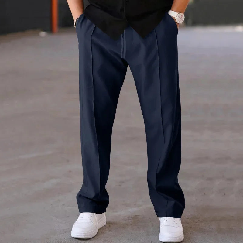 Comfortable Fit Straight Leg Pants with Elastic Waist - BritishElegance