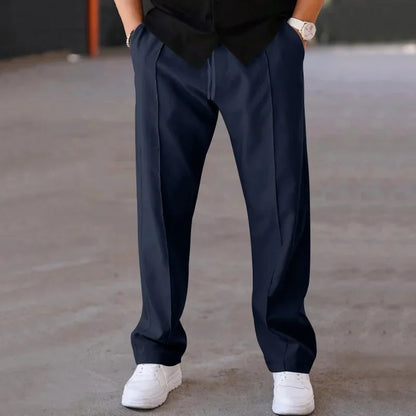 Comfortable Fit Straight Leg Pants with Elastic Waist - BritishElegance