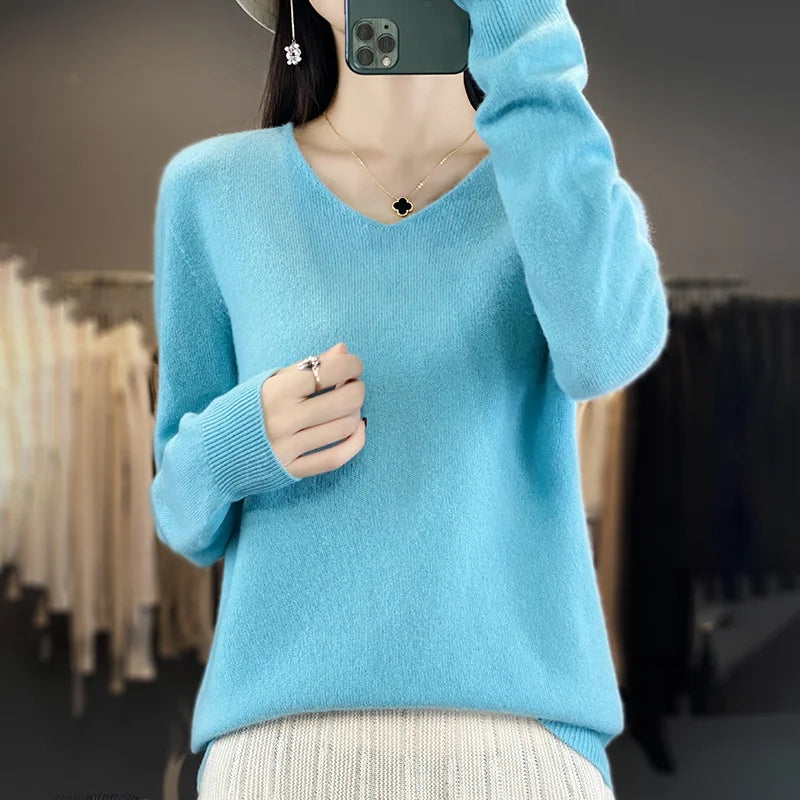 Warm Australian Merino Wool V-Neck Sweater
