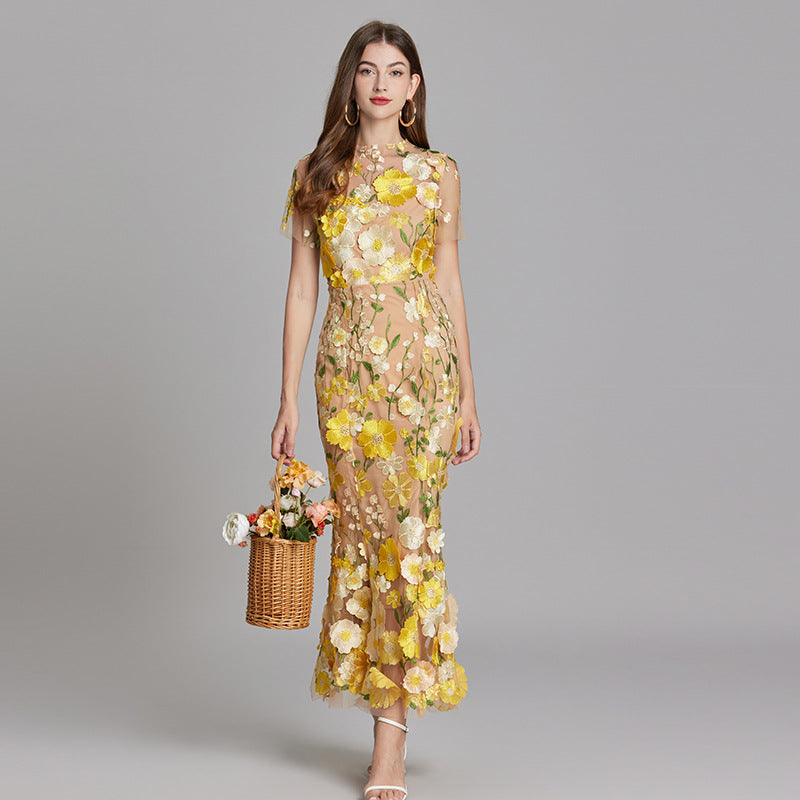 Marivelle – Elegant Embroidered Sheer Maxi Dress