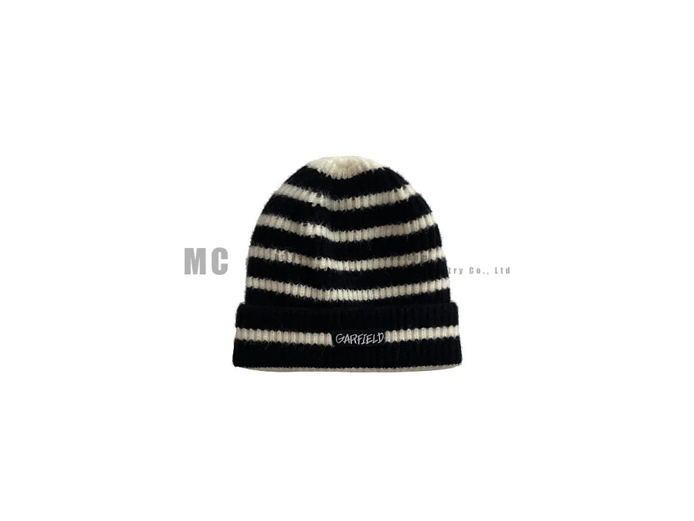 Warm Winter Beanie Hat with Hood and Striped Pattern