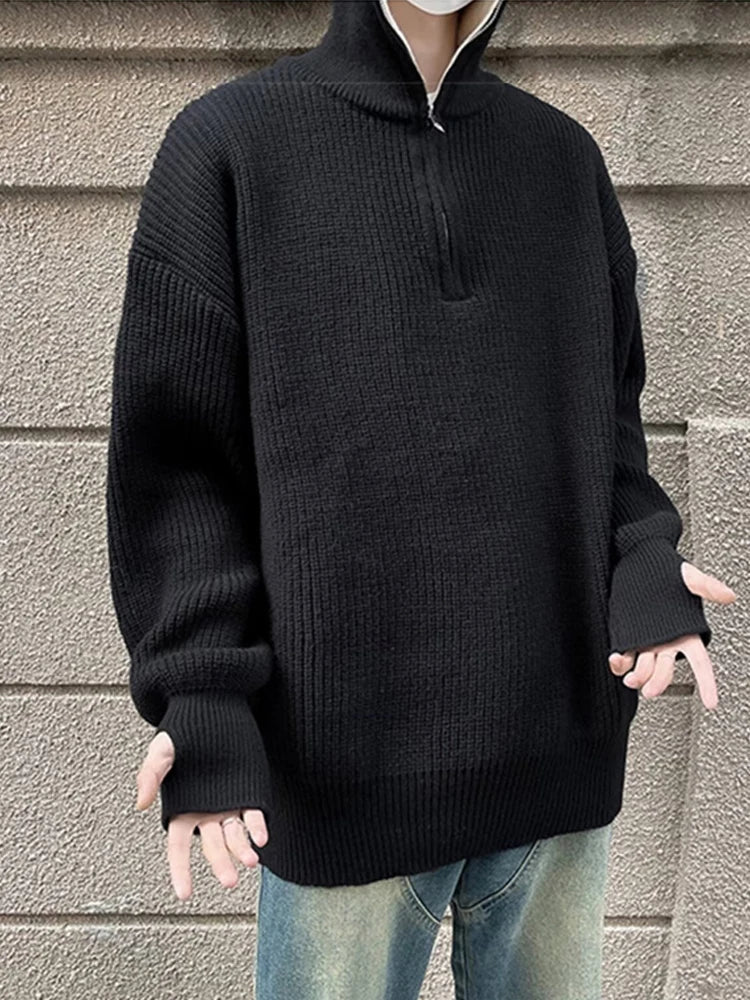 Retro Half-Zip Crew Neck Pullover Sweater Men
