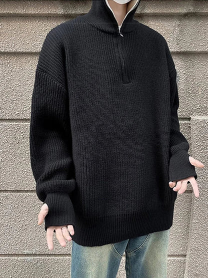 Retro Half-Zip Crew Neck Pullover Sweater Men