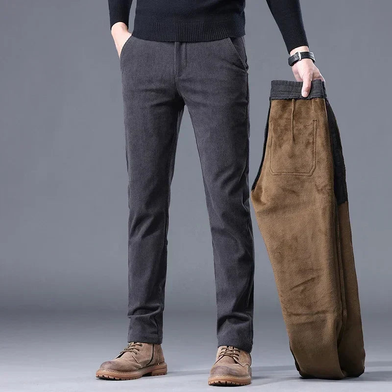 Men's Soft Cord Fleece Work Pants Slim Fit Style - BritishElegance