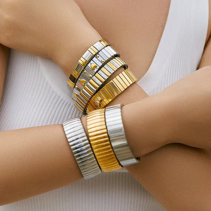 Rose Gold Tone Metal Love Stretch Bracelet - BritishElegance