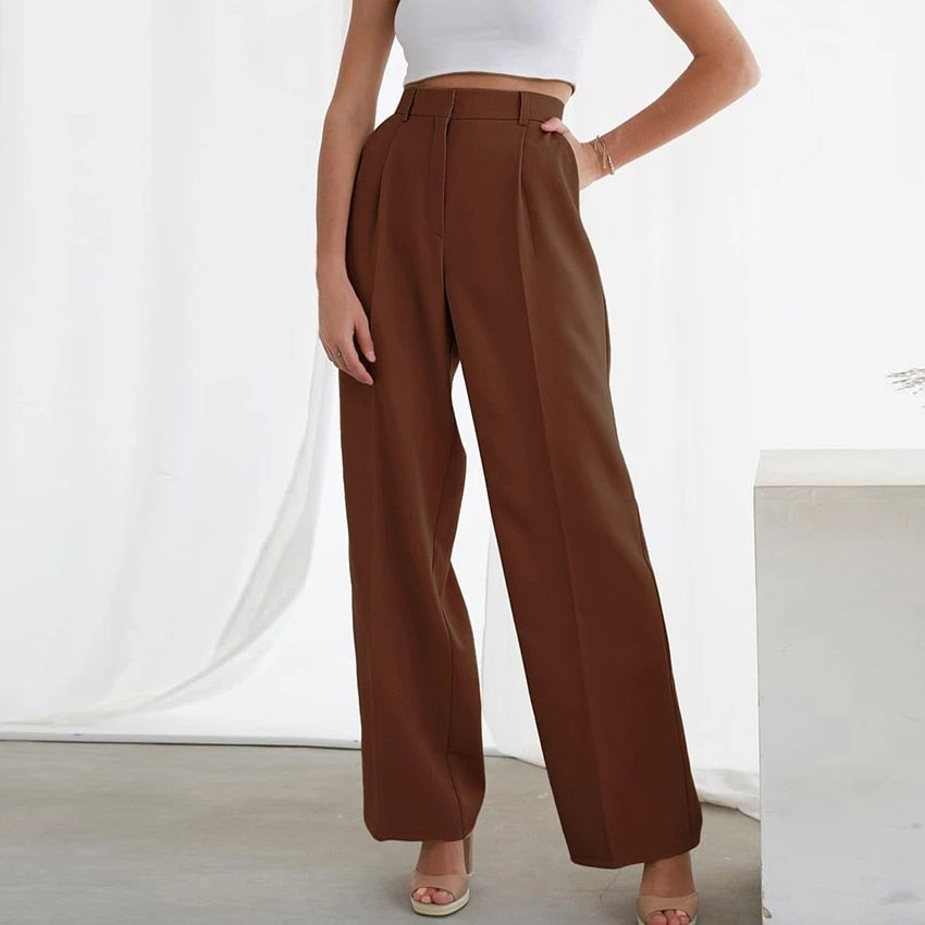 Classic Wide Leg Women's Suit Pants with Pockets
