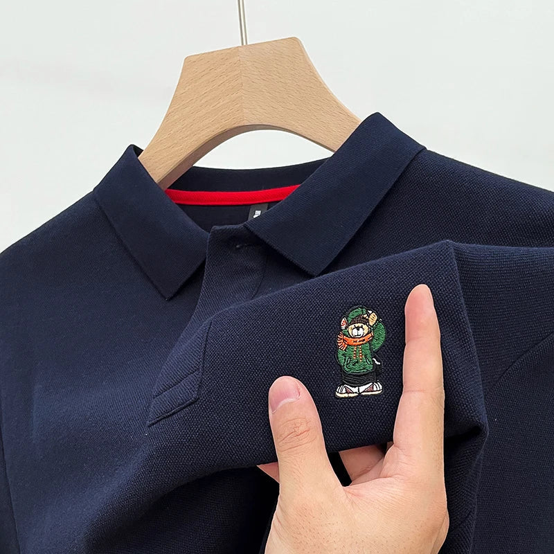 Casual Cotton Mens Long Sleeve Polo Shirt