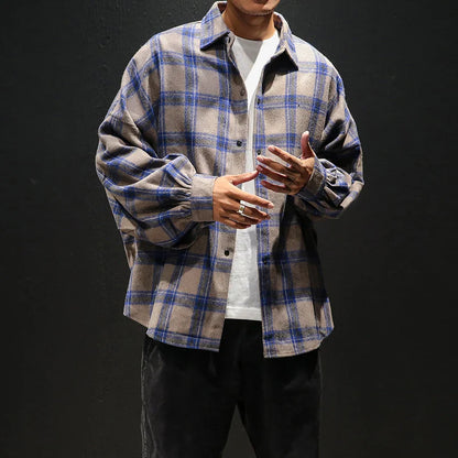 Large Plaid Flannel Shirt Men - Warm Long Sleeve Casual Shirt