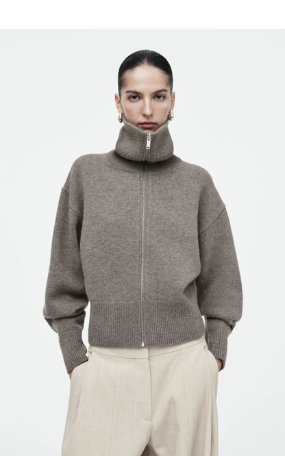 Warm Knitted Women's Bomber Coat - BritishElegance