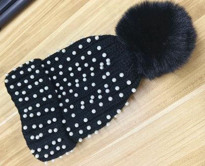 Sparkly Beaded Winter Pom Pom Hat