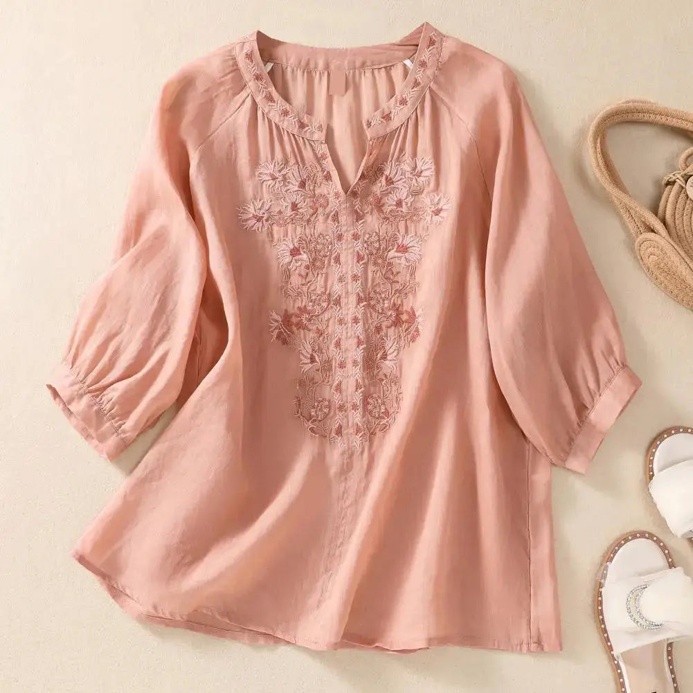 Embroidered Chiffon Boho Blouse | Lightweight Flowy Summer Top