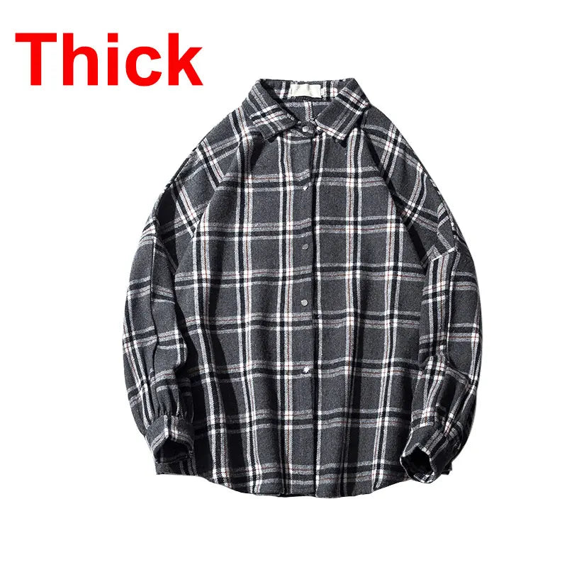 Large Plaid Flannel Shirt Men - Warm Long Sleeve Casual Shirt
